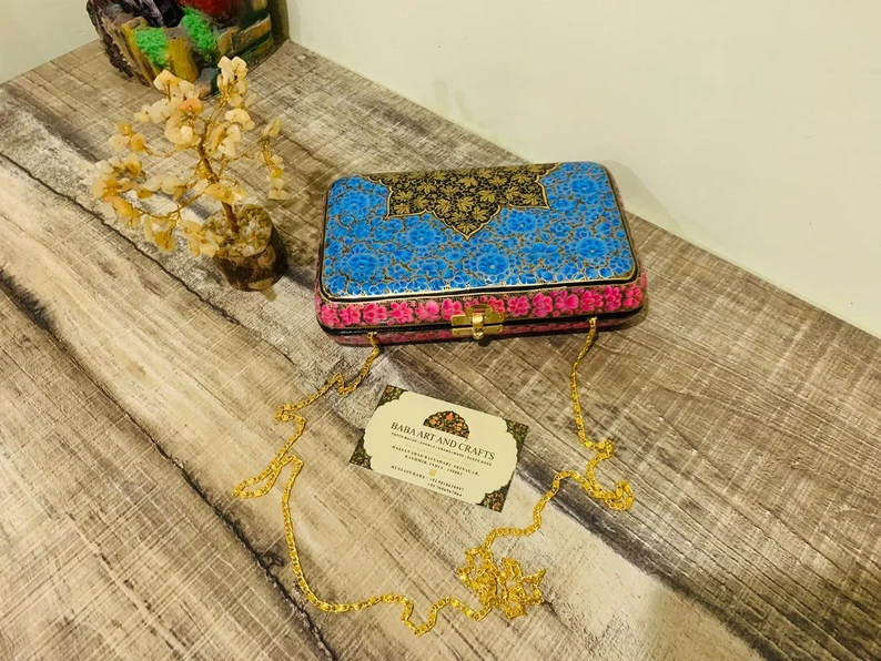 Designer Wallet, Designer handbags and purses for women, Clutches with hand painted paper mache art, Papier mache clutches from Kashmir
