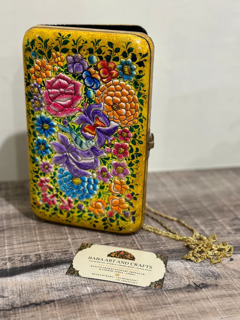 Paper Mache Wallet, Clutches with hand painted paper mache art, Papier mache clutches from Kashmir