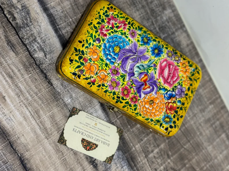 Paper Mache Wallet, Clutches with hand painted paper mache art, Papier mache clutches from Kashmir