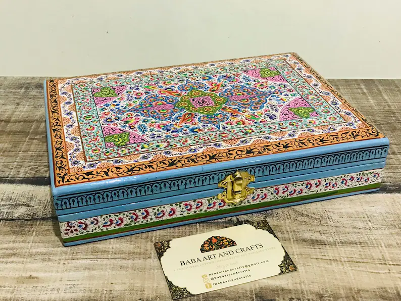 Clearance sale on Kashmiri Paper mache box ,Wooden jewellery box, handmade trinket box, antique jewellery box, handcrafted box
